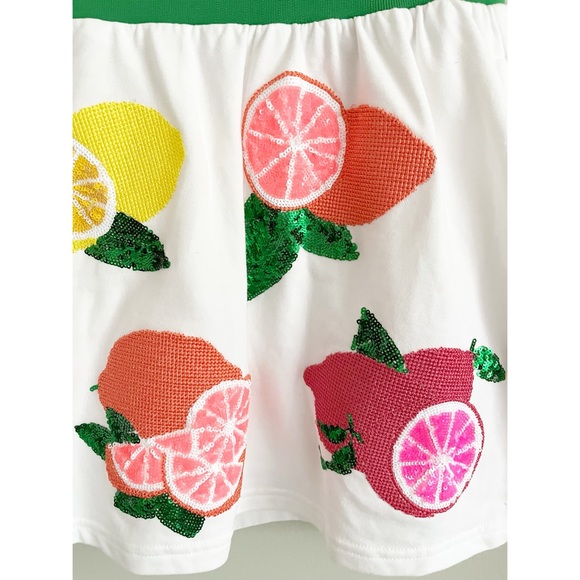 Queen of Sparkles fruit theme sequins mini skirt sz L - Picture 5 of 12